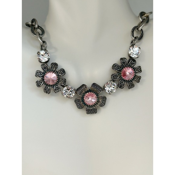 "Handmade" Jewelry - Flower Cup Chain Necklace Pink Cup Chain Tennis Necklace Pastel Necklace